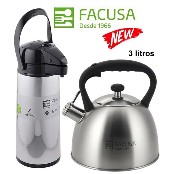 Combo Tetera Acero Inoxidable 3litros y Termo Sifón 1.9 Lts. Facusa